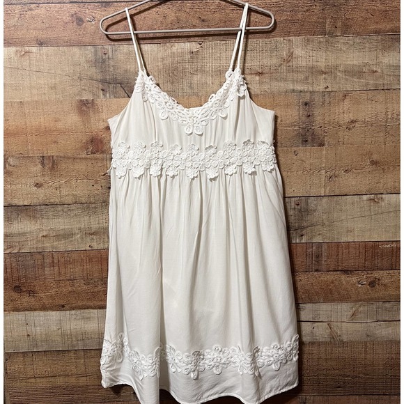 Versona White Crochet Lace Trim Babydoll Sundress Size Large - Picture 2 of 13
